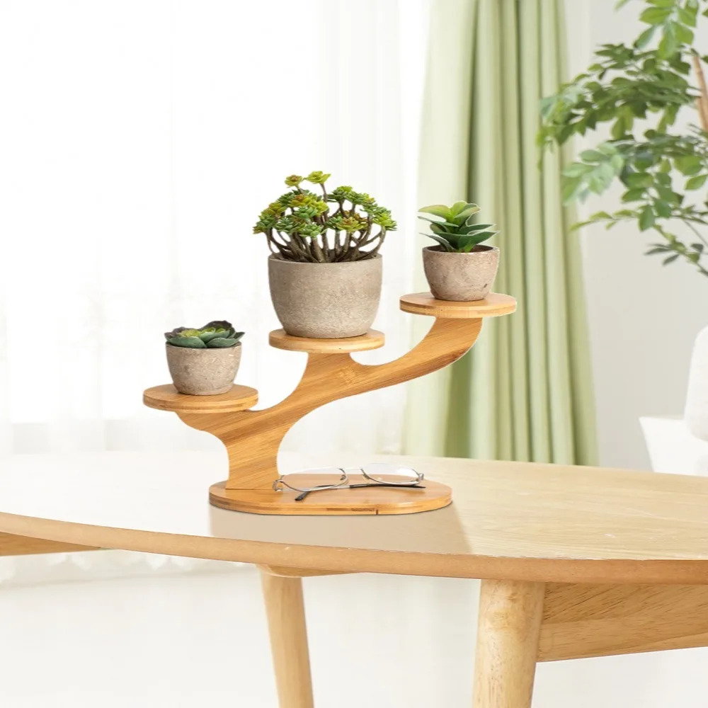 8.66x7.68in Desktop Plant Stand 3‑tier Design Tabletop Placement Tiered Table Shelf Stable Base Tree‑shaped Frame