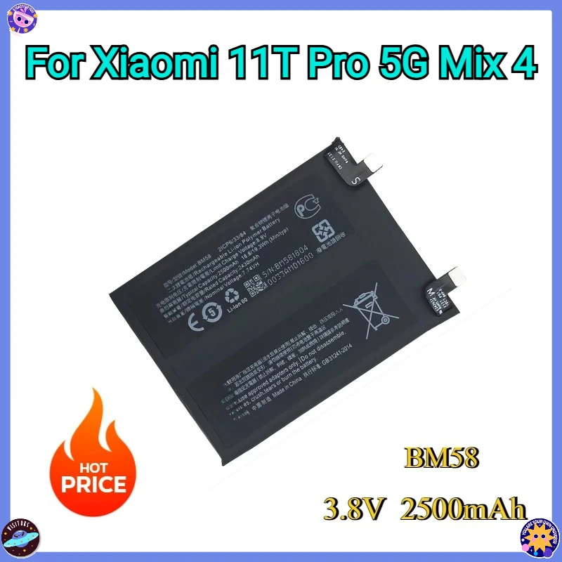 

New BM58 3.8V 2500mAh High Qulity Replacement Battery For Xiaomi 11T Pro 5G Mix 4 Mix4 (Not For 11T) Batteries