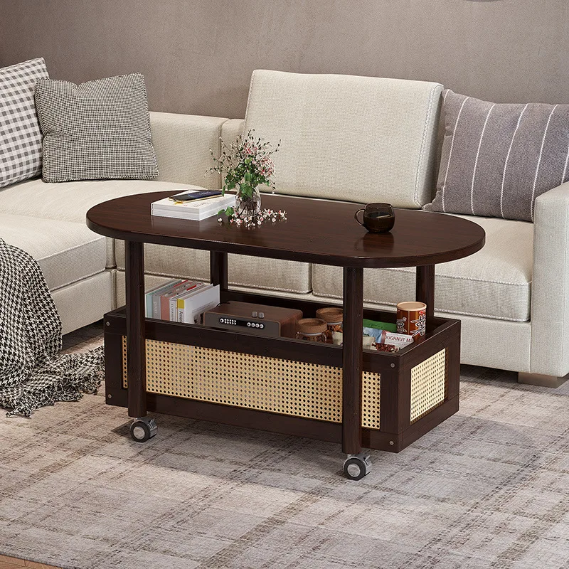 Movable Coffee Table Small Apartment Luxury Living Room Side Cabinet Storage Shelf Sofa Side Table Mobile Coffee Table