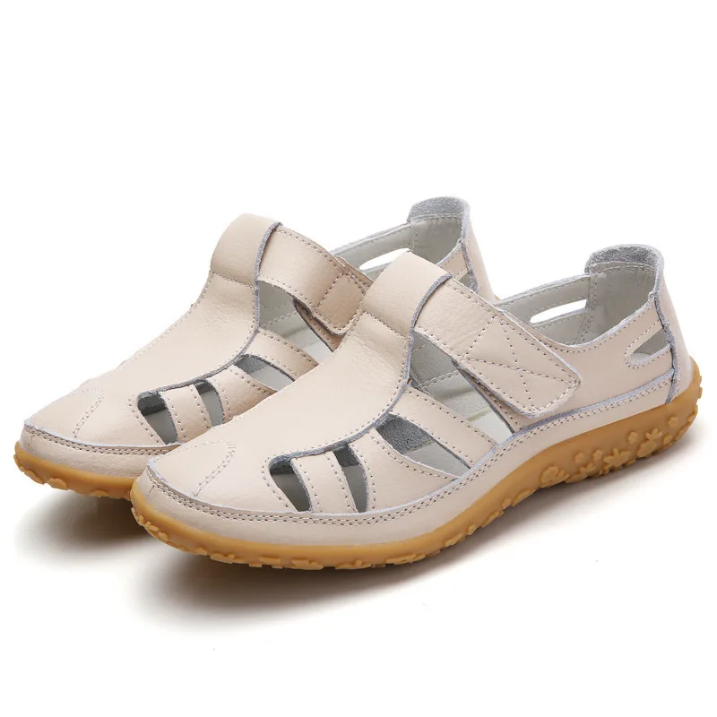 Summer Women Gladiator Sandals Ladies Hollow Casual Comfortable Soft Leather Skin Genuine Leather Flat Beach Sandals