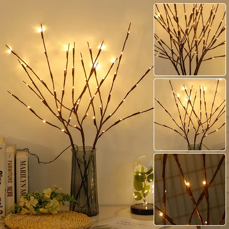 1pc Artificial LED Branch Light Battery Operated Lighted Branches Vase Filler Romantic Party Christmas Decoration Warm White