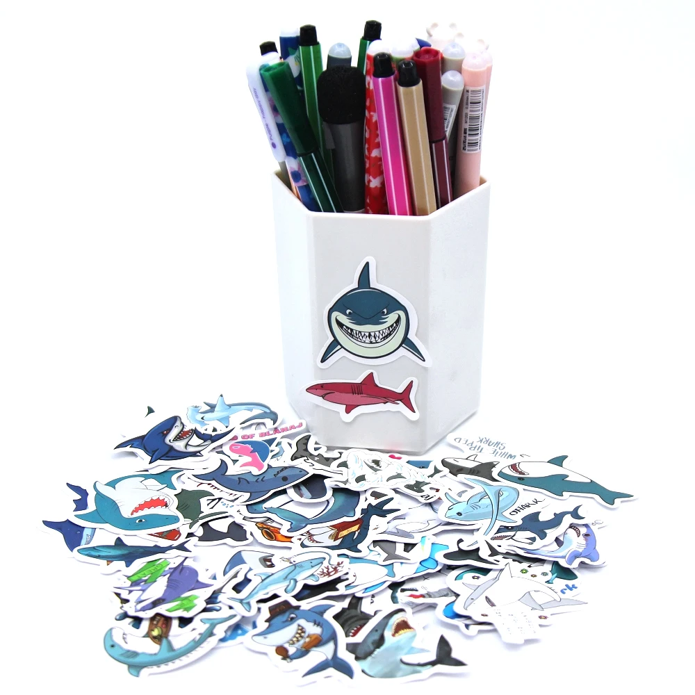 10/100p Sharks Ocean Fish Kawaii Stickers Toys Cute Cartoon Decals For Kids DIY Laptop Scrapbook Stationery Fridge Funny Sticker