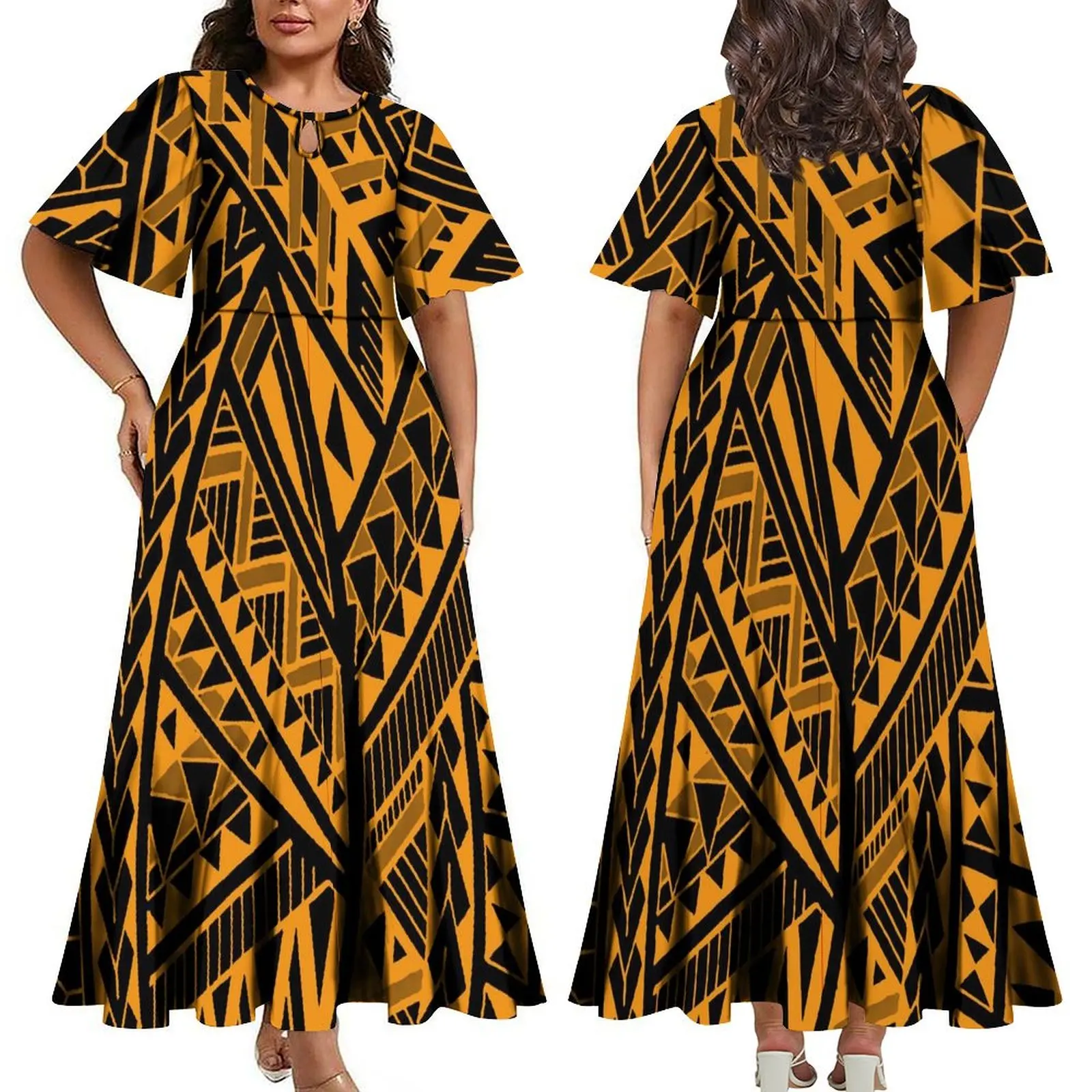 Vestido largo de manga corta para mujer, vestido de noche personalizado de las Islas del Pacífico, vestido de cumpleaños de Samoa Tonga, verano 2025