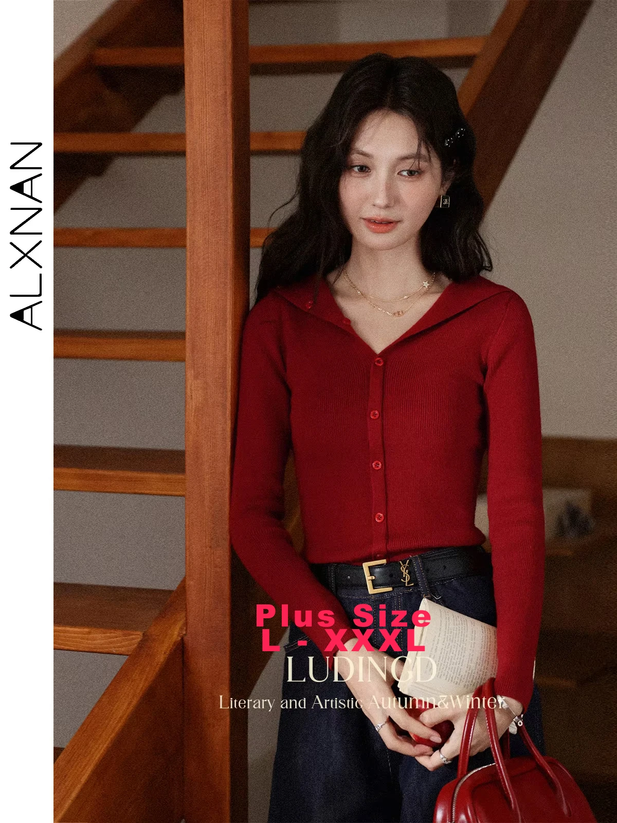 ALXNAN красный свитер с капюшоном