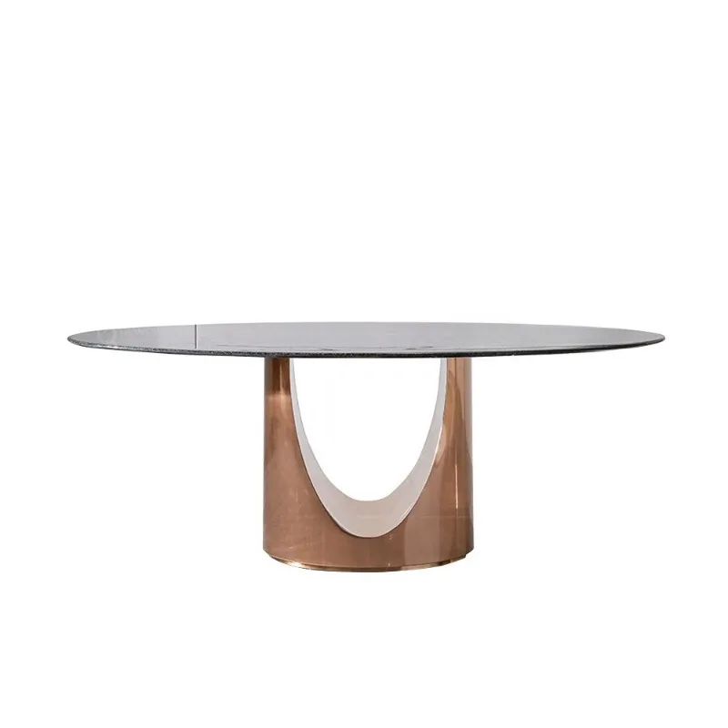 

Italian light luxury marble dining table household modern simple oval luxury dining table stainless steel dining table set