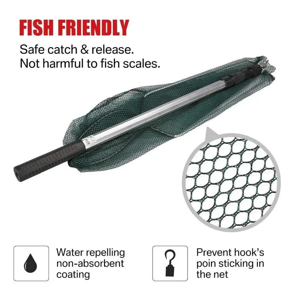 150/170cm Telescopic Landing Net Folding Fishing Pole Extending Fly Carp Course Sea Mesh Foldable Fishing Net for Fly Fishing