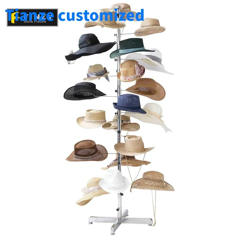 (Customized) Floor Standing Multi-Tiers Metal Baseball Hat Shop Display Stand Rack Stand Sport Store