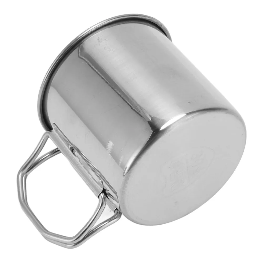 Reusable 230ml/330ml Outdoor Cup Rustless Steel Foldable Side Handle Metal Drinking Mug Practical Sturdy Travel Tumbler Backpack