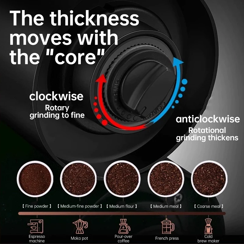 Hand cranked coffee grinder, portable grinder, office outdoor adjustable thickness multifunctional bean grinder