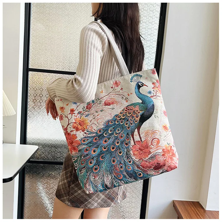 

Винтажные женские сумки с вышивкой, большая вместительная сумка в этническом стиле, пригородная сумка на плечо, женская хлопково-льняная сумка-тоут для покупок