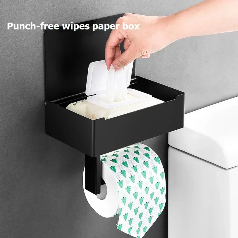 

Toilet Paper Holder Stainless Steel No Drilling Wall Mount WC Paper Phone Holder Shelf Towel Roll Shelf Bathroom Accessories