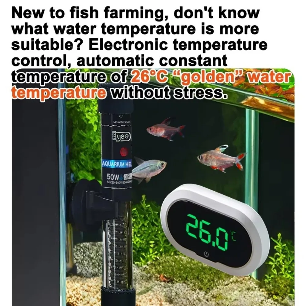 

26°C Fish Tank Thermostat Quartz Glass Automatic Thermostat Aquarium Submersible Heater 25W-75W Fish Tank Heating Rod