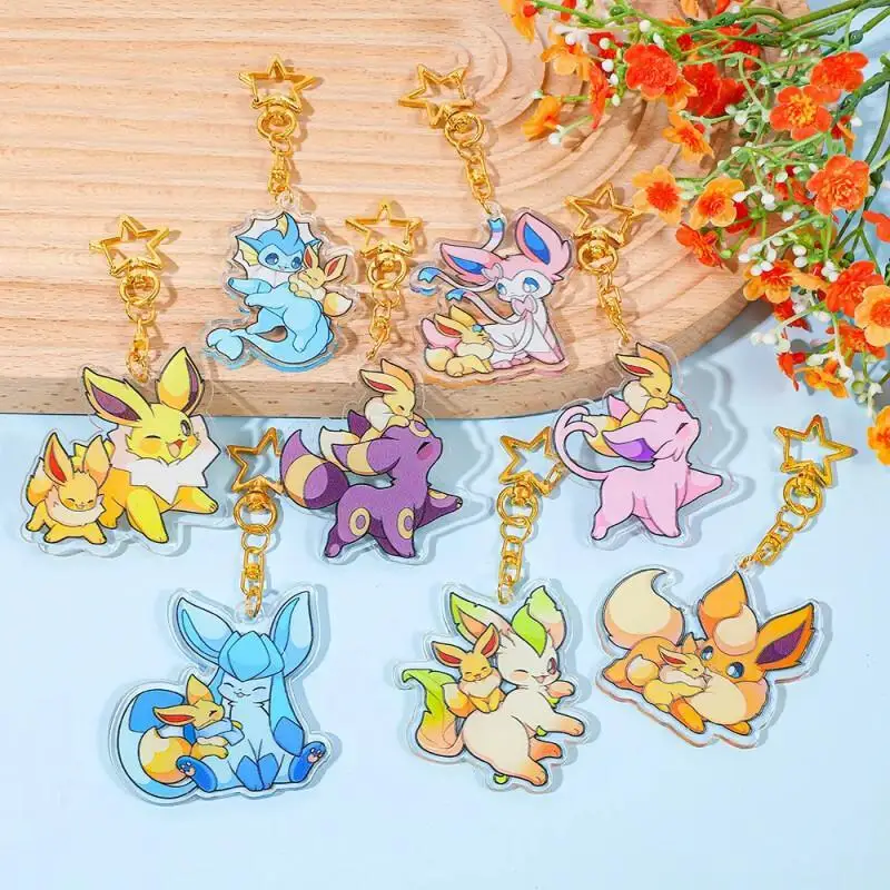 Anime Figure for Eeveelution Leafeon Sylveon Espeon Umbreon Glaceon Flareon Eevee Jolteon Acrylic Keychain Bag Pendant Gifts - view 3