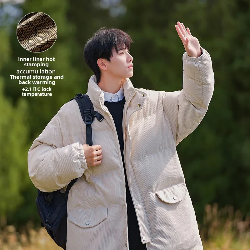 

Утепленная мужская зимняя куртка из вельвета с воротником-стойкой, для активного отдыха, морозостойкая, теплая, молодежная, повседневная, модная, в американском стиле