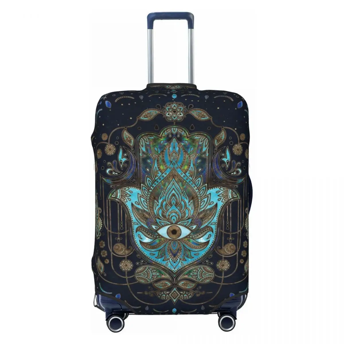 

Custom Hand Of Fatima Blue Gemstones Suitcase Cover Dust Proof Hamsa Hand Evil Eye Travel Luggage Covers for 18-32 inch