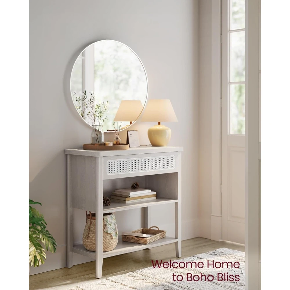 

Console Table with Power Outlets, Entryway Table with Storage Shelf, Sofa Table with Drawer, Open Compartment