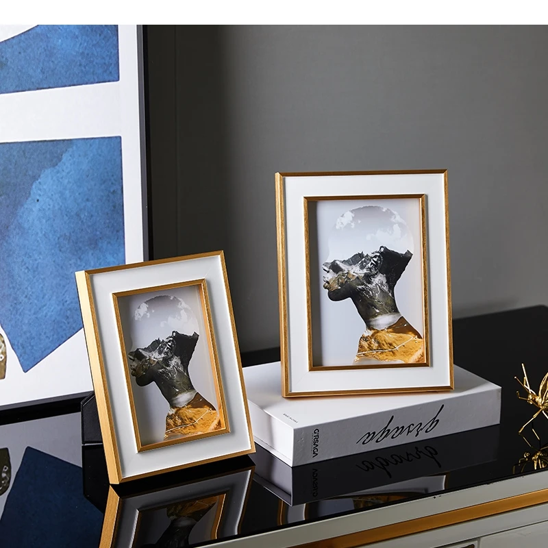 6/7 Inch Solid Wood Photo Frames Desk Decoration Metal Pictures Figures Portrait Framed Art Wedding Anniversary Gifts