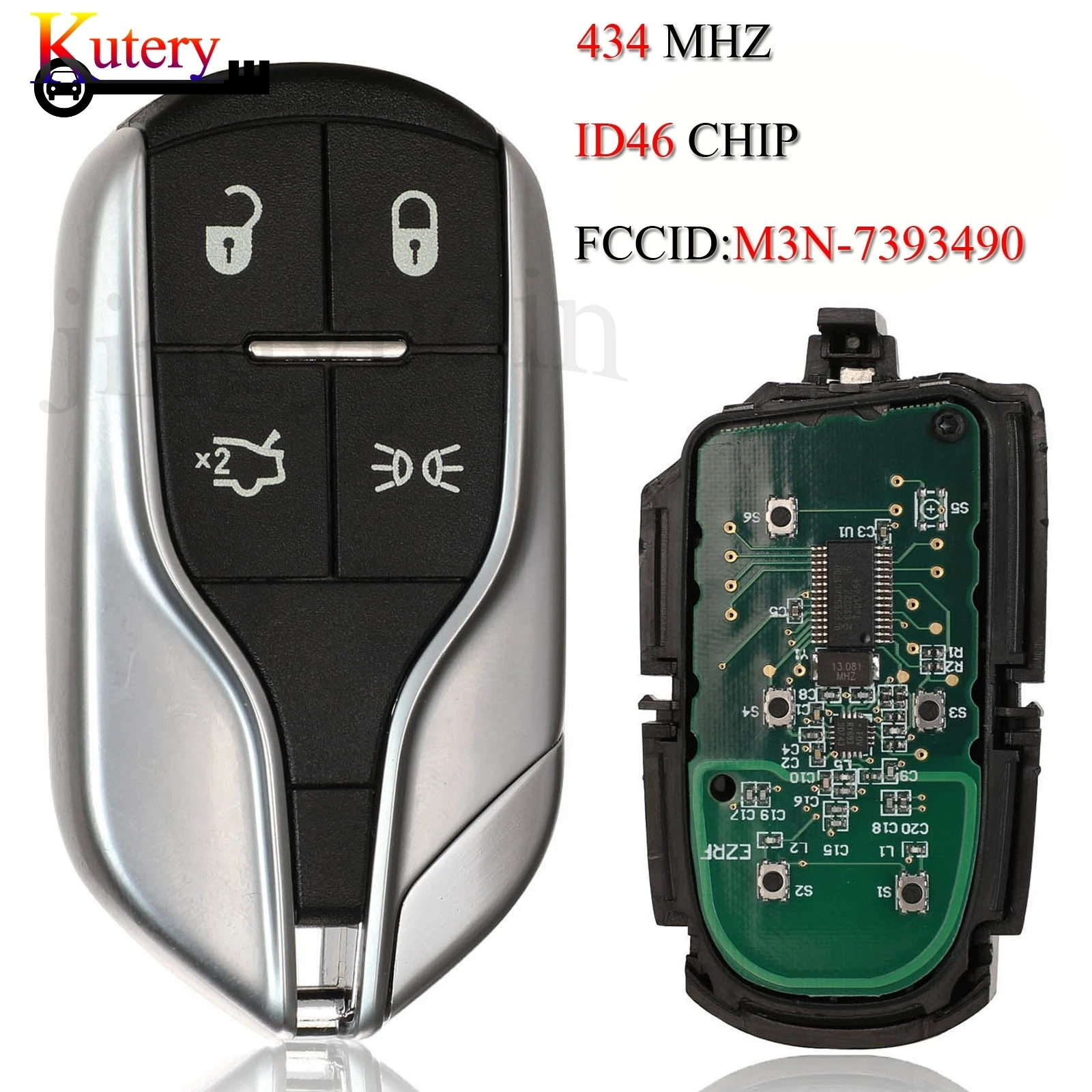 

jingyuqin 5PCS/Lot M3N-7393490 Remote Smart Car Key For Maserati Quattroporte President Ghibli 2012-2015 4 Buttons 433MHZ ID46