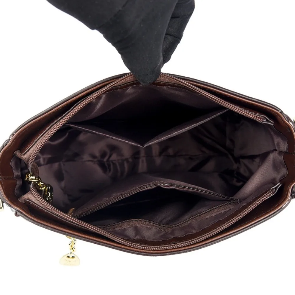 

Elegant Middle Aged Mom Bag Casual Printed Wide Strap Lotus Embossed Shoulder Bag Multi Pocket Soft Leather