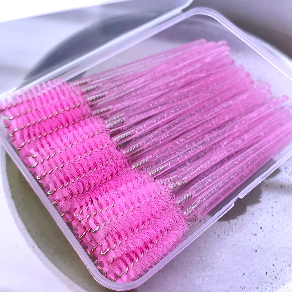 Boîte de brosses à cils, emballage avec poignée en cristal et diamant, applicateur de baguette de Mascara, pinceaux de maquillage pour sourcils, outils d'extension de cils, 50 pièces