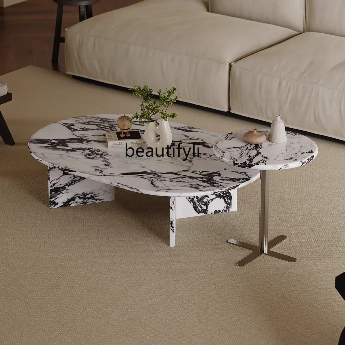 

Italian style, marble coffee table living room household small apartment, modern, oval coffee table