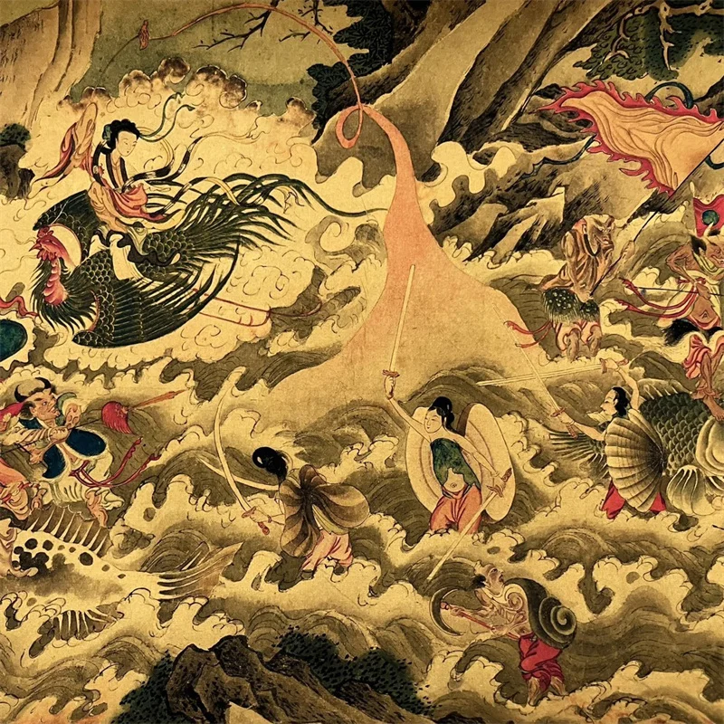 لوحة Qiu Ying "ثمانية خالدة معبر البحر" الصينية التقليدية الطويلة على الأعمال الفنية الورقية العتيقة #5