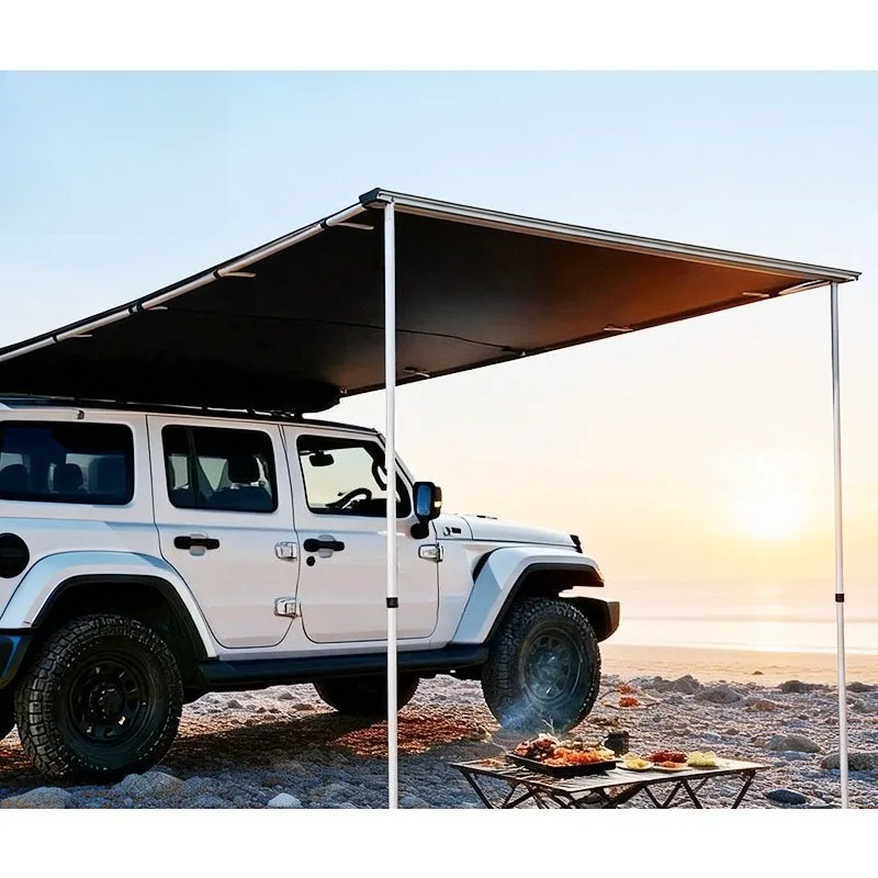 Black Coated Waterproof SUV Car Side Awning Tent, Suction Fixed Vehicle Side Sun Shade for Outdoor Camping Self-Driving