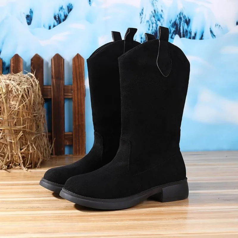 

​​2025 Autumn Winter​ New Korean Retro Boots for Women - Round Toe Chunky Heel Mid-Calf Riding Boots, British Style Ankle Boots​