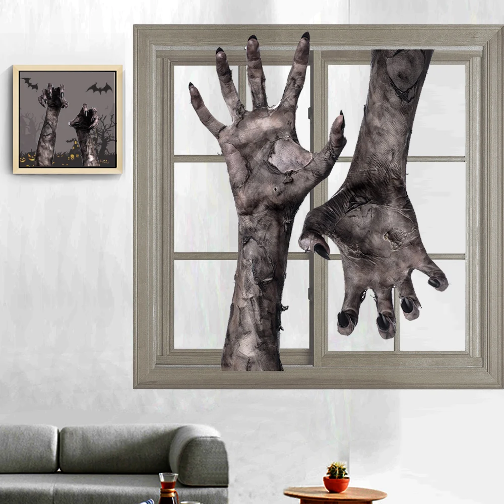 Halloween Ghost Hands Wall Stickers Wallpaper PVC Self-adhesive Decals Halloween Party Horror Atmosphere Decoration Props Paster