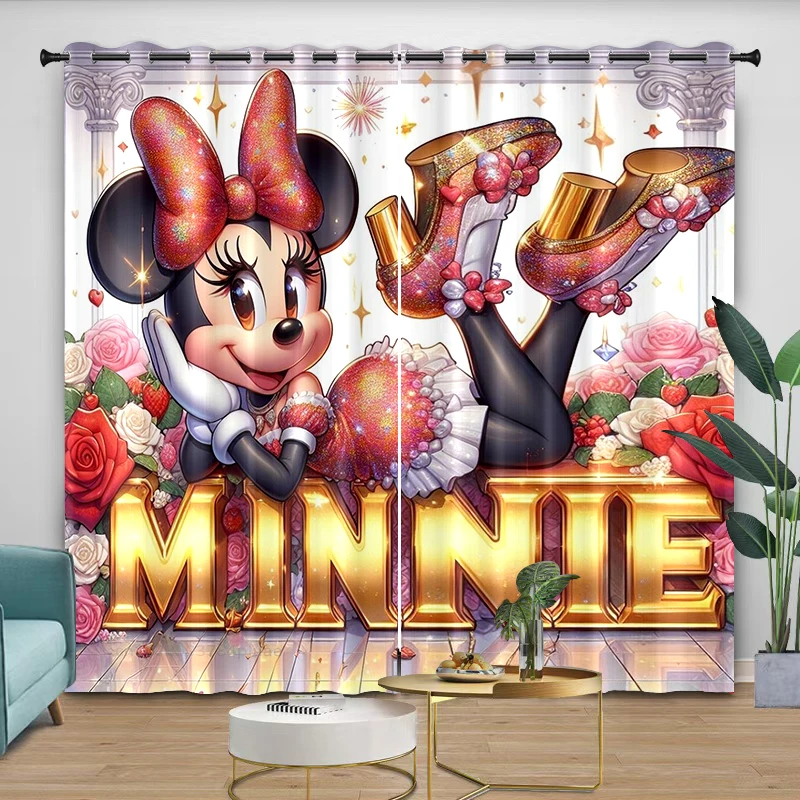 2pcs curtains Mickey Minnie cartoon cute couple intimate room holiday decoration, bedroom living room window gift