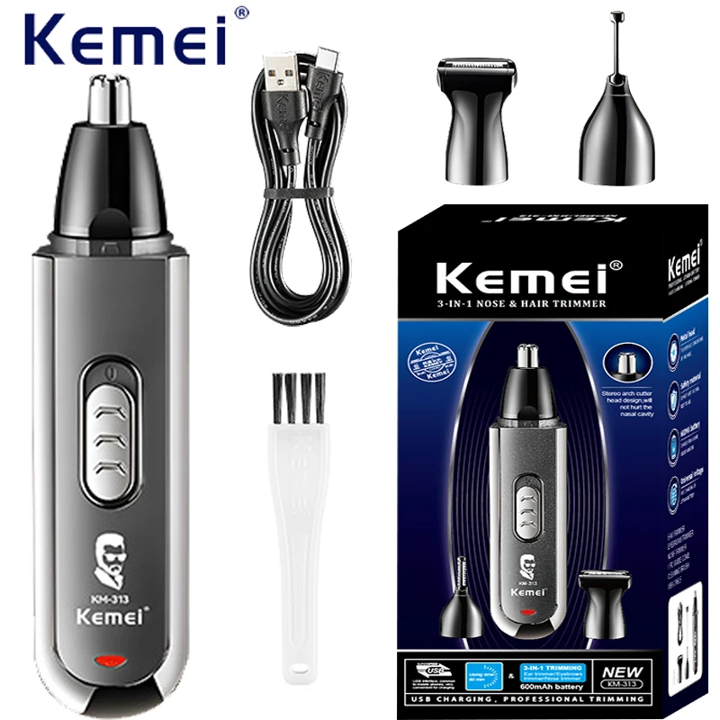 

KEMEI Professional Electric Nose Hair Trimmer 3 In 1 Sideburns Knife Head Eyebrow Trimming Nose Hair Shaver Nose Hair Trimmer