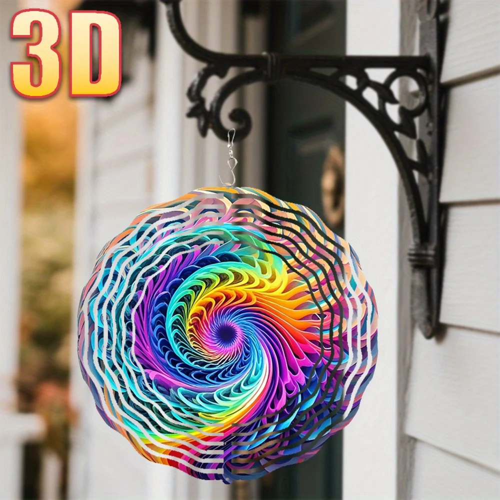 3D Rainbow Swirl Garden Spinner 10x10 Inch 360 Rotating Hanging Decor for Spring Summer Balcony Outdoor Gift