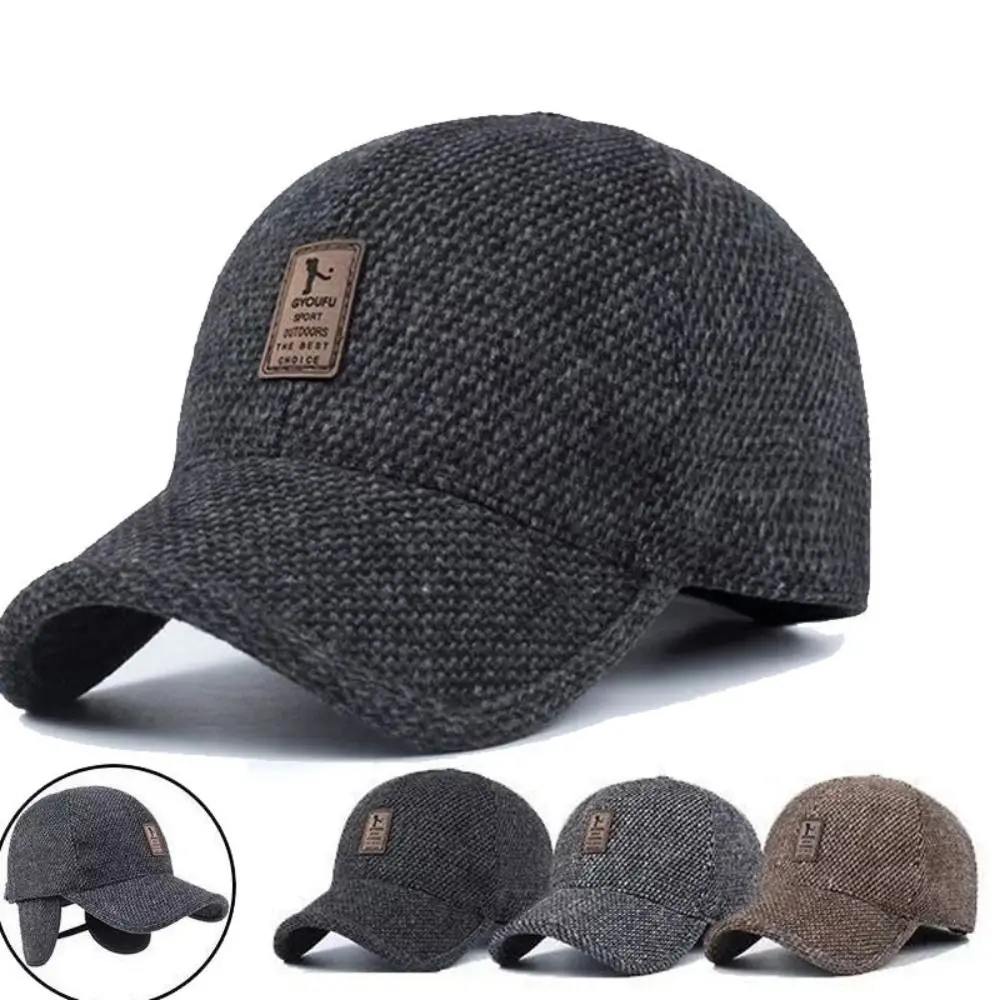 Men Autumn Winter Hat Outdoor Thick Warm Adjustable Earmuffs Baseball Cap