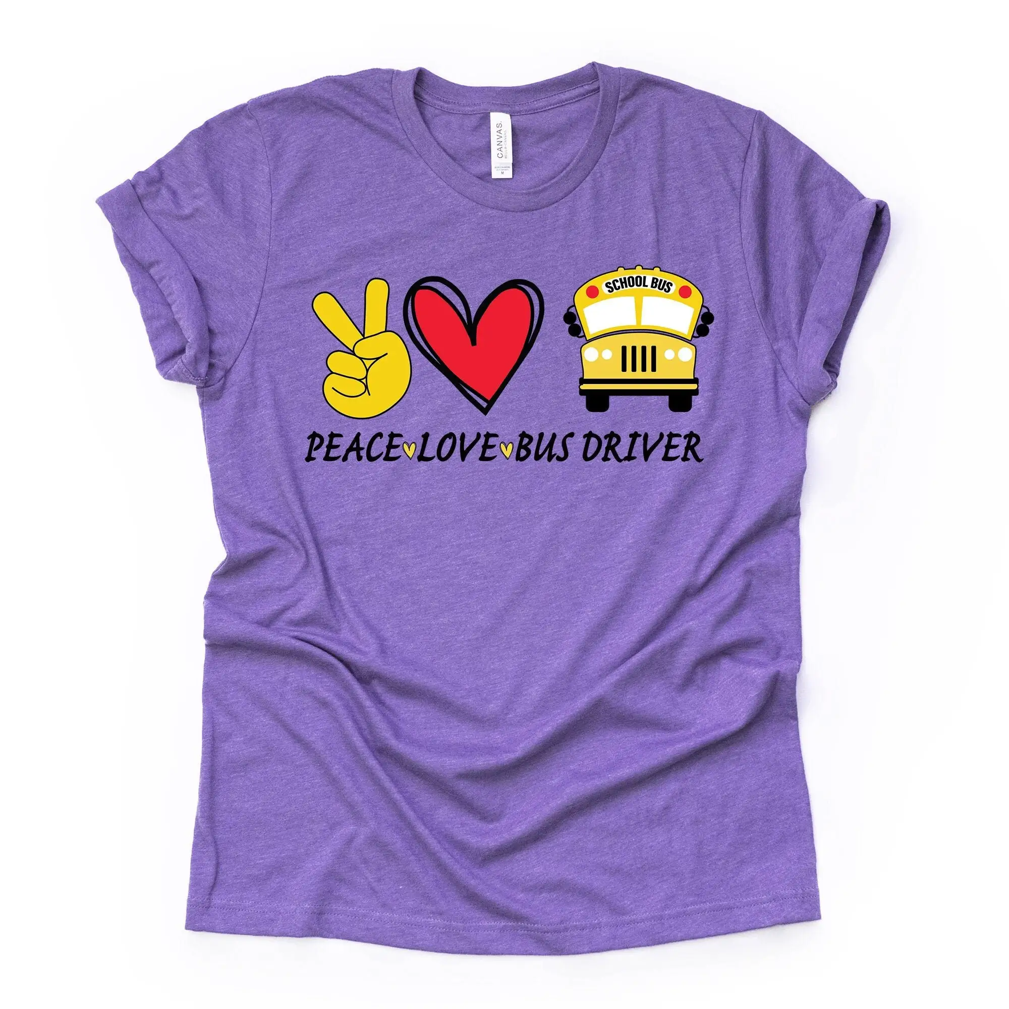 School Bus Driver T Shirt Peace Love Design On Premium Unisex 3 Color Choices Plus Size