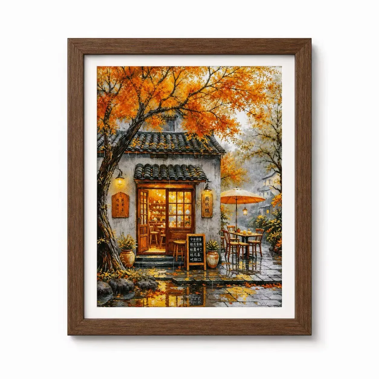 ZZ8814- Set de bordado DIY de punto de cruz en lienzo estampado 14CT 16CT 18CT, Tema Otoño Después de la Lluvia, 84 Colores