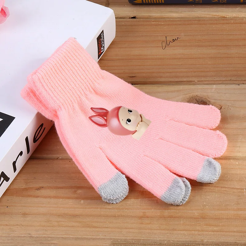 Sonny Angel Outdoor Cycling Glove Full Finger Knitted Gloves Touch Screen Winter Warm Glove Solid Color Thick Cute Girl Boy Gift