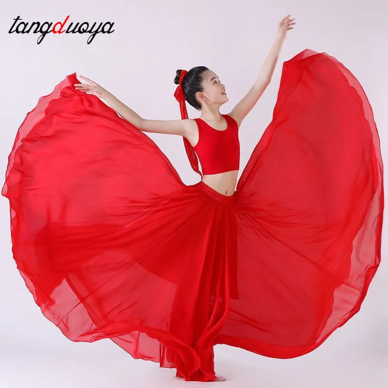 الأطفال الرقص نصف تنورة أداء زي الشيفون 720 درجة الفتيات تنورة الرقص الصينية الكلاسيكية ممارسة الرقص تنورة #6