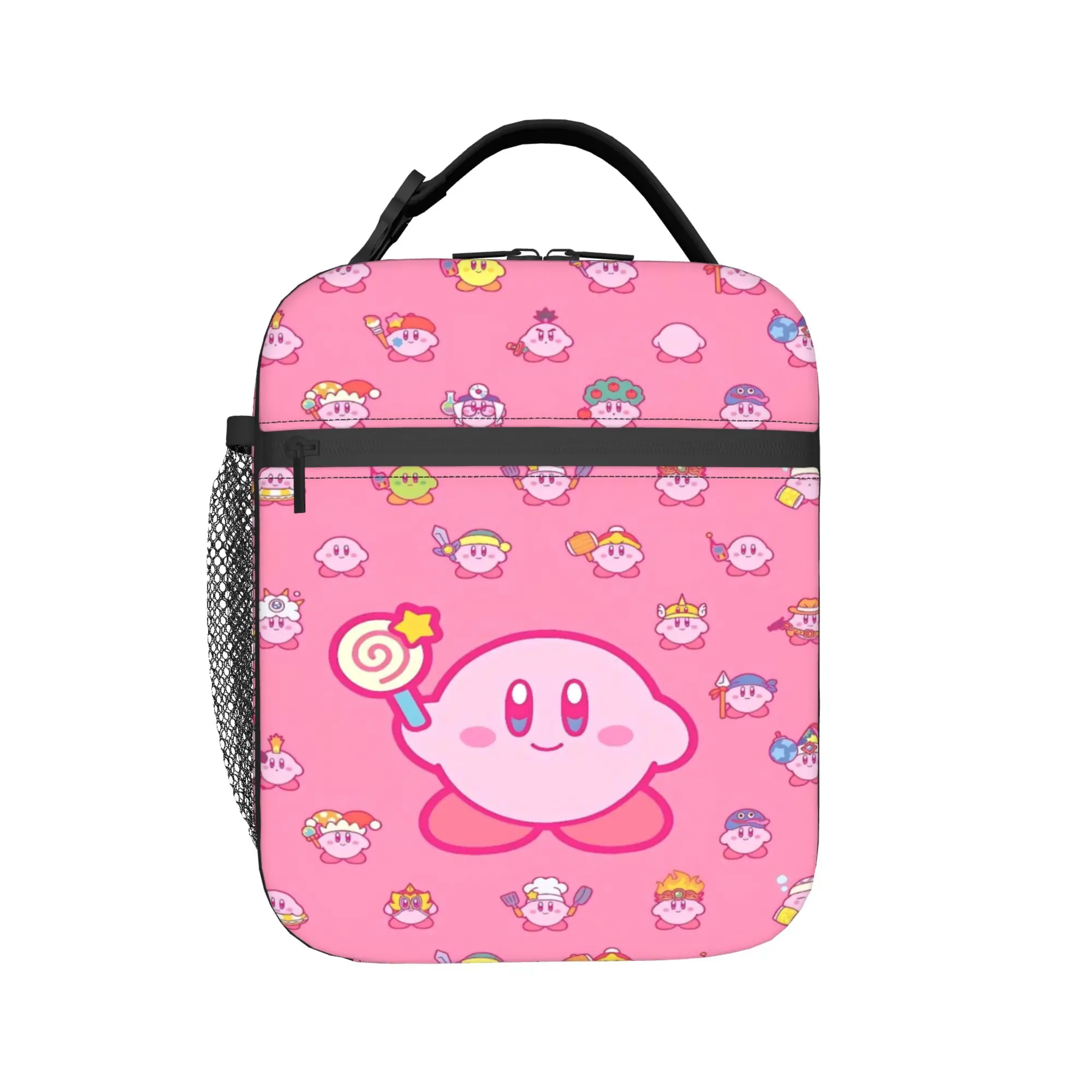 pink kirbys funny game Thermal Insulated Lunch Bag for Work Portable Food Bag Men Women Thermal Cooler Lunch Box