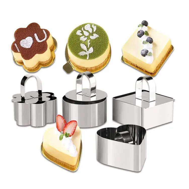 1 PC 5 Shapes Mousse Cake Mold Stainless Steel Square Round Heart Shape Cake Mousse Mould Retractable Mousse Ring Cake Mold