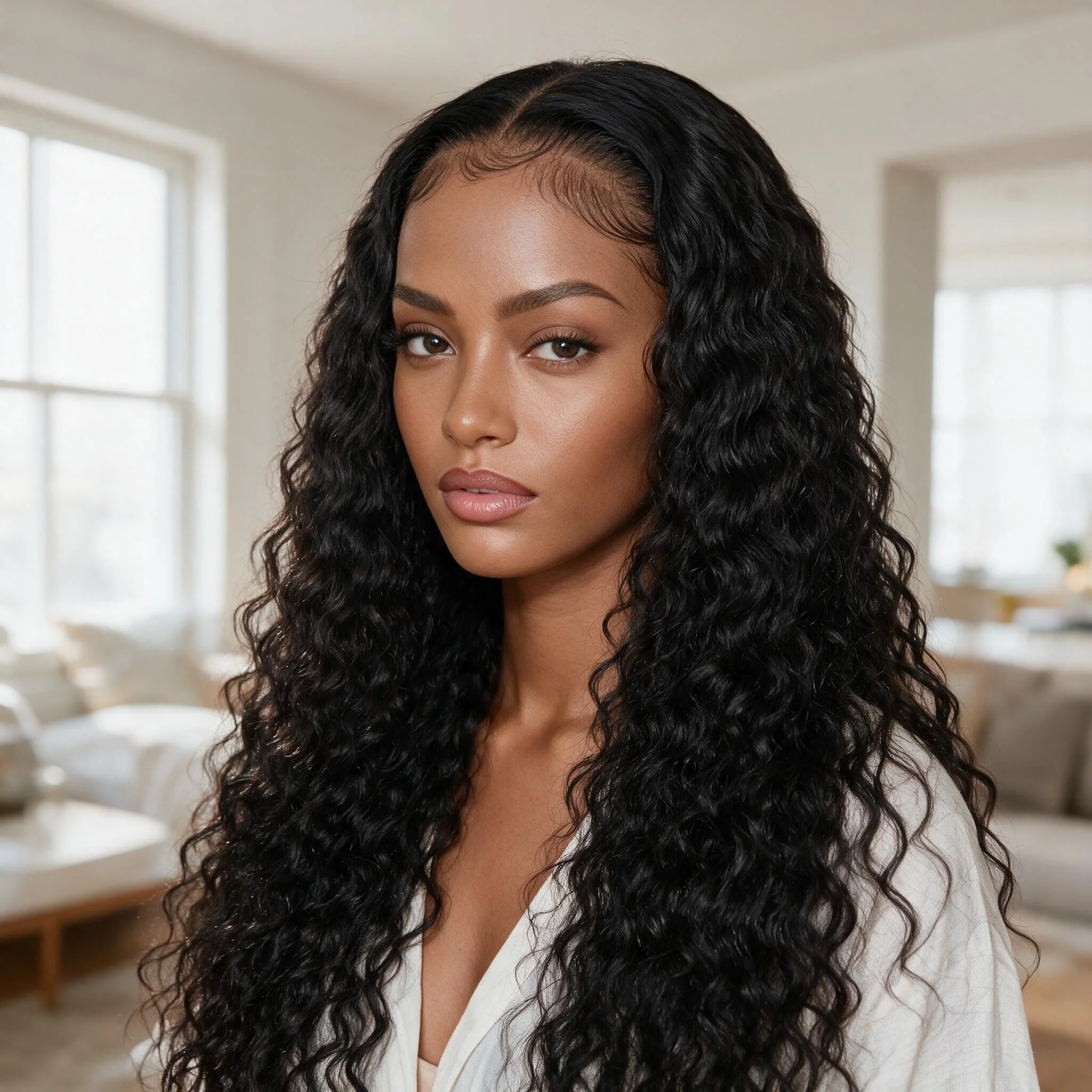 Glueless Drawstring Water Wave Human Hair Wig Query 300 Density 30 34inch Deep Wave 13x6 Hd Curly Lace Front Human Hair Fit-Lock Wigs On Clearance Sale