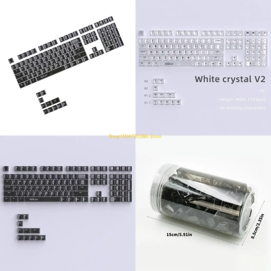 

K0EA 1Set Backlit Translucents Keycap 132Keys MDA Profile Double Shot Crystal Keycaps for Mechanical Keyboards