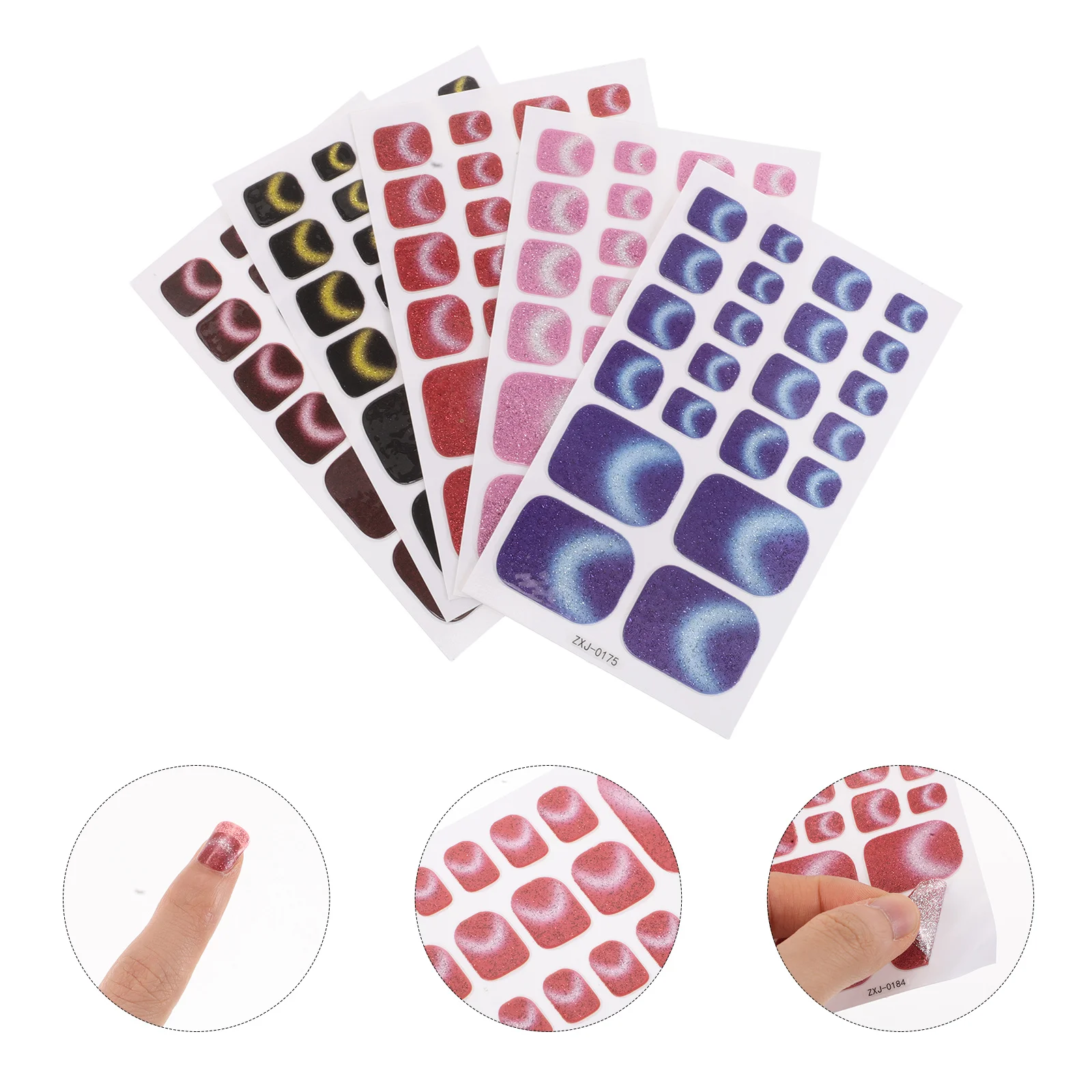 5 pezzi adesivi per unghie glitter occhi di gatto copertura completa della punta premere sull'unghia del piede avvolge nessun gel da forno accessori per unghie del piede fai da te