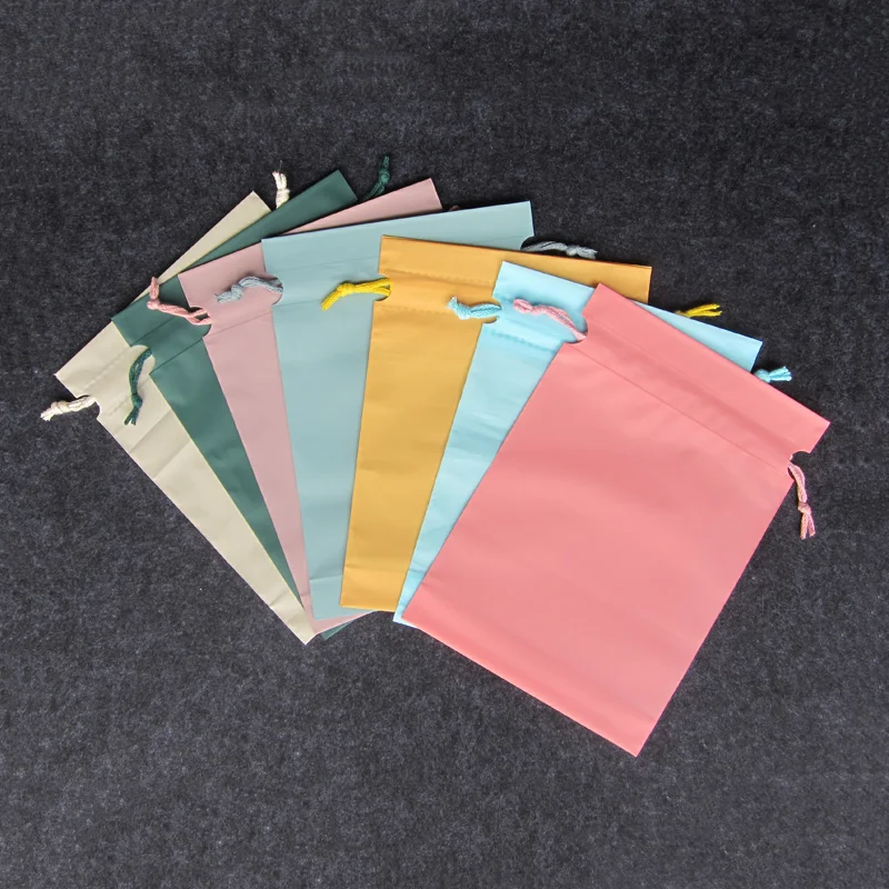 50 drawstring pockets, colorful frosted towel packaging bagsleggings storage plastic drawstring bags with logo printed on them