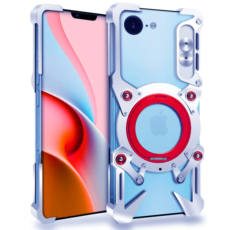 

Алюминиевый безрамный чехол для iPhone 16 Plus 12, 13, 14, 15, 16 Pro Max, вращающийся кронштейн, металлический противоударный чехол без оправы