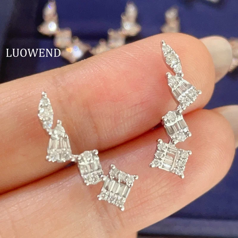 LUOWEND 18K White or Rose Gold Earrings 0.36carat Real Natural Diamond Stud Earrings for Women Romantic Style Wedding Jewelry