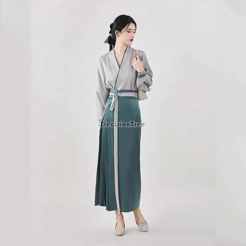 2025 novo chinês melhorado hanfu vestido estilo antigo trajes chineses moda feminina casual diário vestido vintage quimono a74