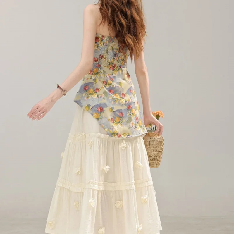 Mode Persönlichkeit Unregelmäßig Cinched Taille Floral Floral Liebsten Halter Top Y2k Harajuku Freizeit Sommer Gedruckt Mini Bluse