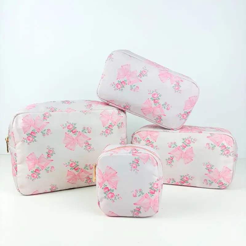 Lady Cosmetic Pouch Leaves Print Travel Makeup Bag Set Nylon Waterproof Toiletry Bag for Women Valentine's Day Gifts