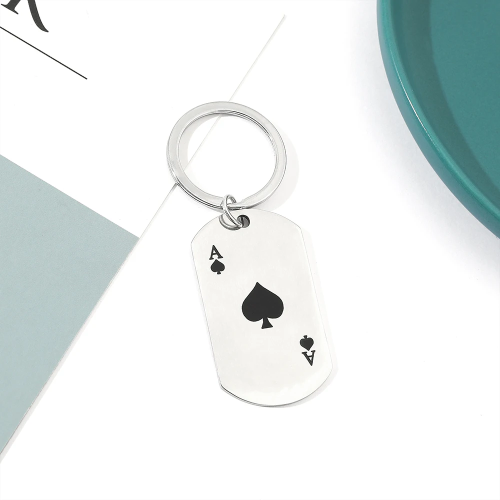 Hearts A Spades A Playing Card Keychain Hip Hop Stainless Steel Heart-Shaped Playing Card Key Chain Men'S And Women'S Ornaments