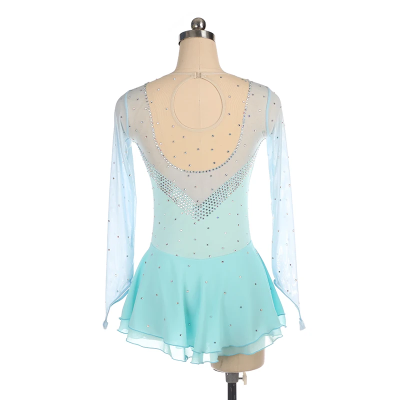 Nasinaya Figure Skating Dress Ice Skating Skirt for Girl Women Kids Customized Competition Performance Light Blue Mesh Shiny